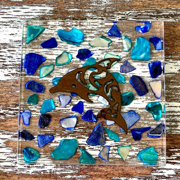 Ocean Animals Sea Pebble Resin Drink Coasters Set of 4 Beach House Housewarming - Picture 5 of 6